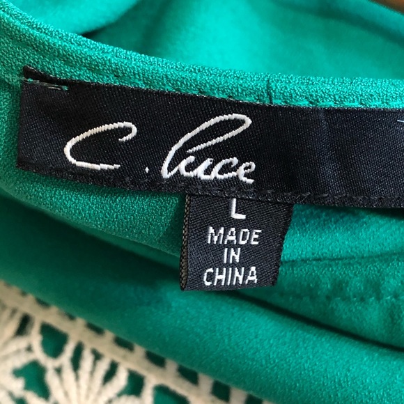 C. Luce Green Crochet Lace Panel Belted Dress - Picture 7 of 8